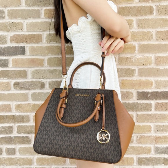 BUNDLE Michael Kors satchel + wallet brown MK - Picture 8 of 8